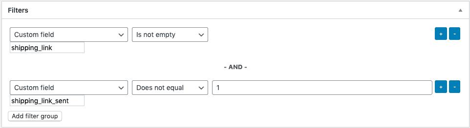 Delivery tracking from WooCommerce. Defining the filters.