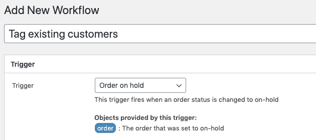 A WunderAutomation workflow using the Order On Hold trigger