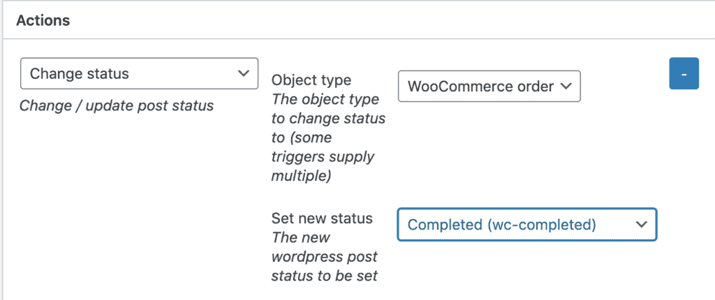 Settting WooCommerce order status via WunderAutomation